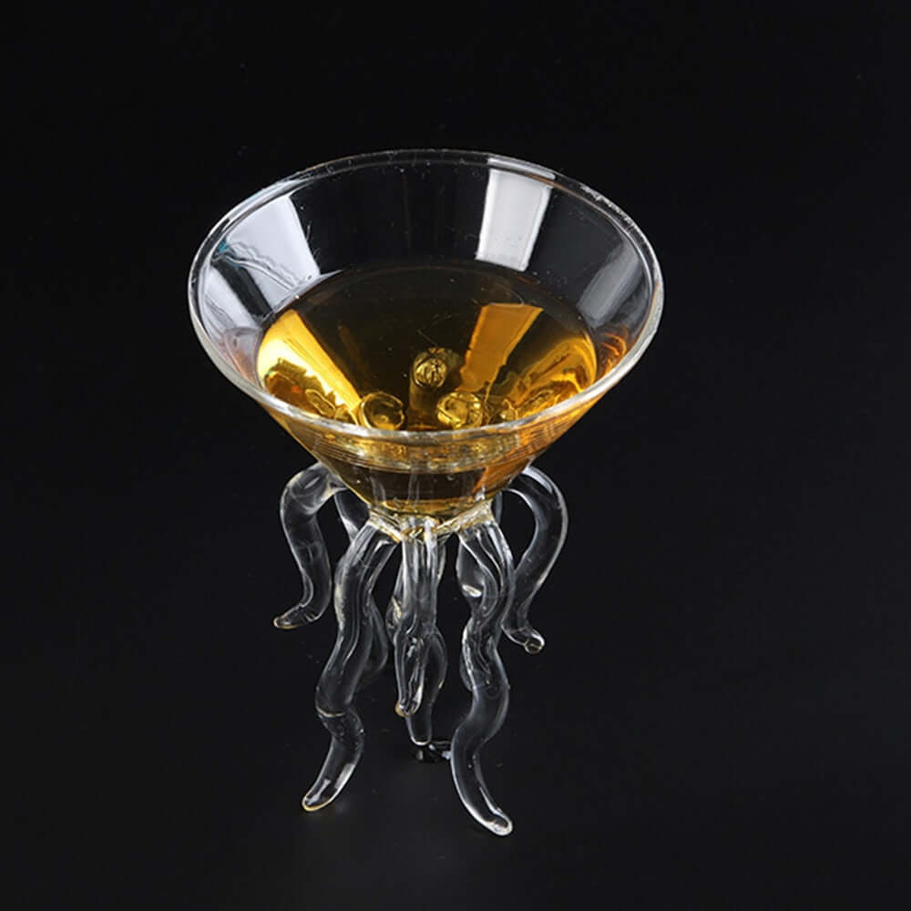 Octopus Cocktail Glass Transparent Jellyfish Glass Cup Juice Glass Goblet Conical Wine Champagne Glass filled with drink