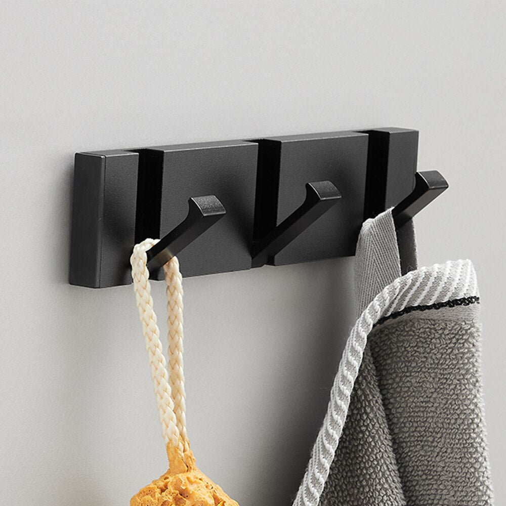Folding Towel Hanger 2ways Installation Wall Hooks Coat Clothes Holder for Bathroom Kitchen Bedroom Hallway, Black Gold - Julia M LifeStyles
