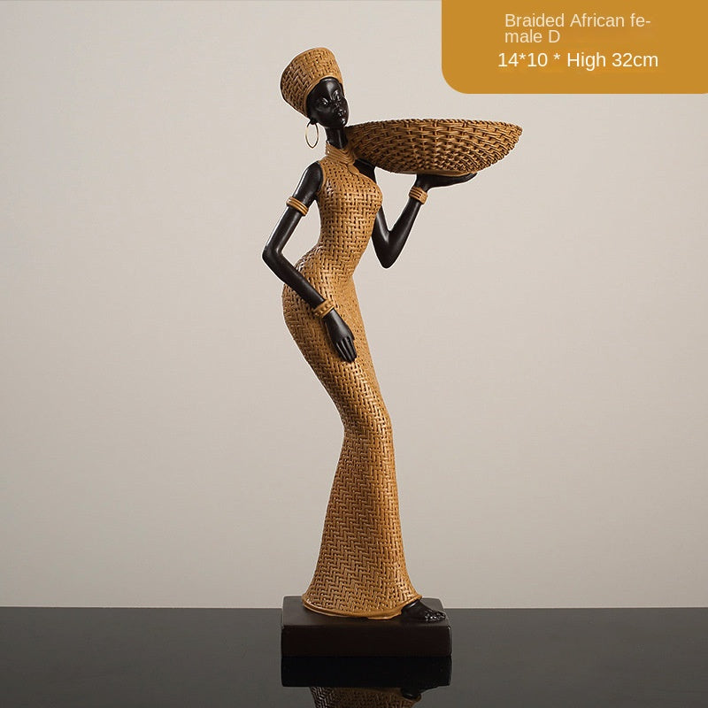 Elegant Golden Resin African Girls' Ethnic Home Sculptures