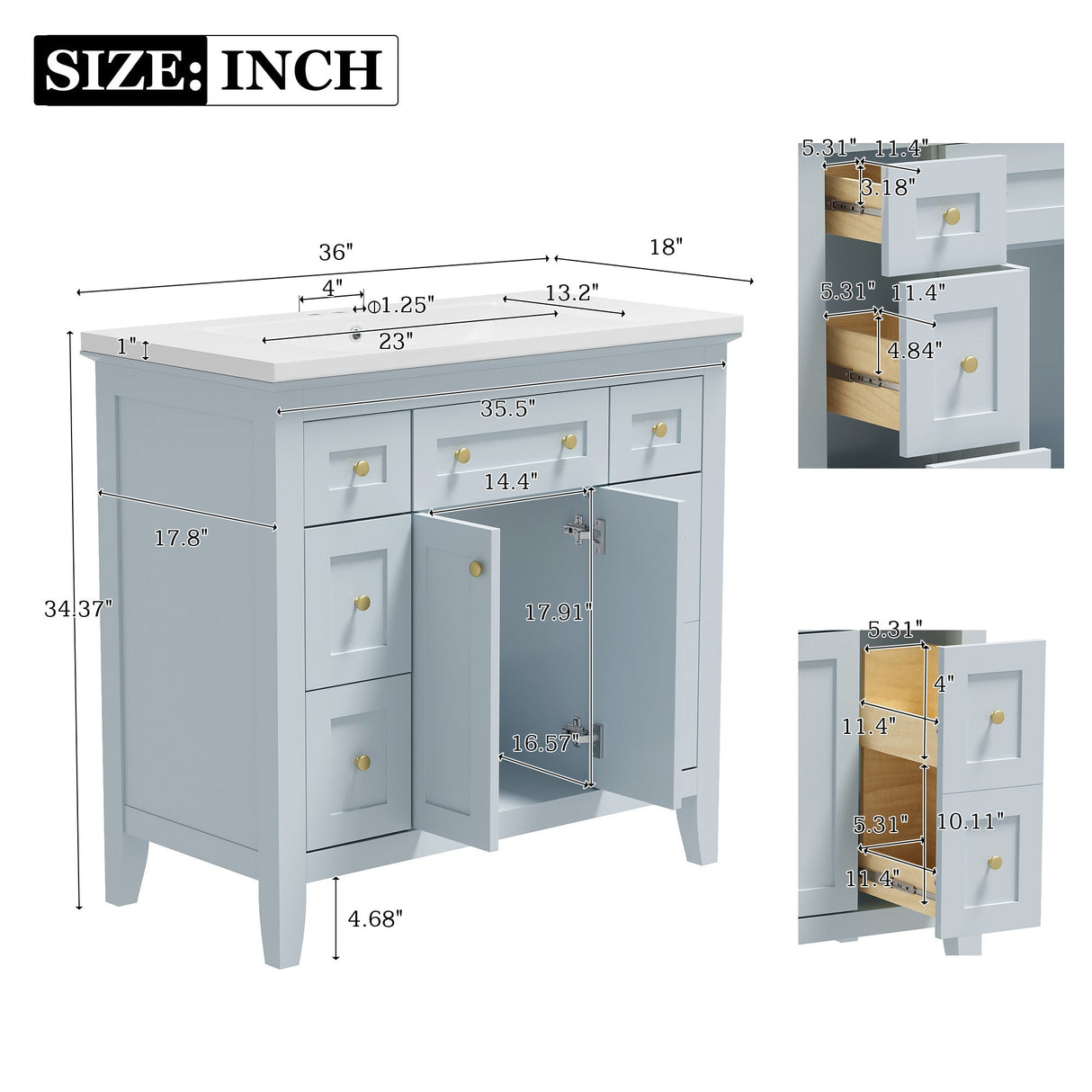 36 inch bathroom vanity with resin sink combination set with 6 drawers and 2 cabinets, storage cabinet vanity set, light blue Julia M Home & Kitchen