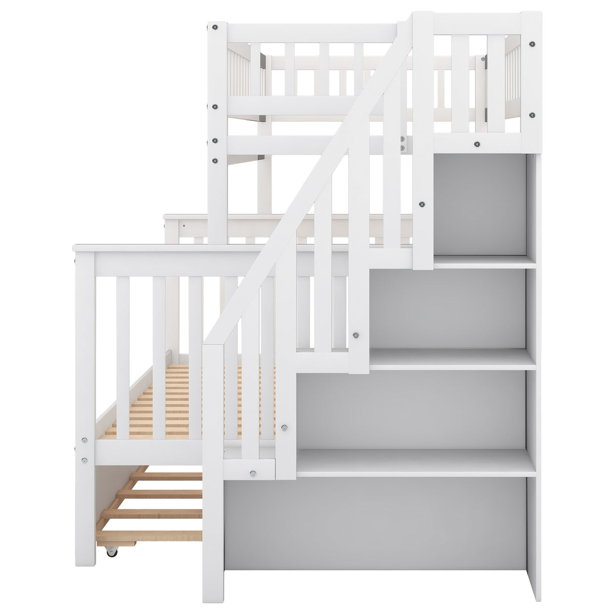 Twin over Full Bunk Bed with Trundle and Staircase White - Julia M LifeStyles