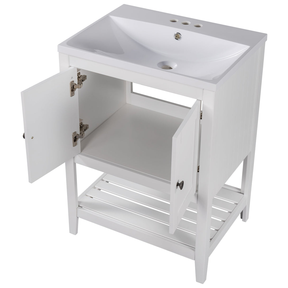 24" White Modern Sleek Bathroom Vanity Elegant Ceramic Sink with Solid Wood Frame Open Style Shelf Julia M Home & Kitchen