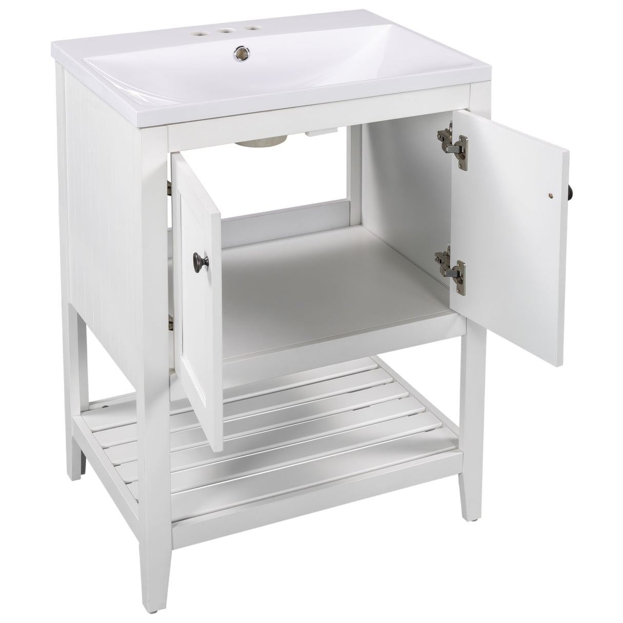 24" White Modern Sleek Bathroom Vanity Elegant Ceramic Sink with Solid Wood Frame Open Style Shelf Julia M Home & Kitchen