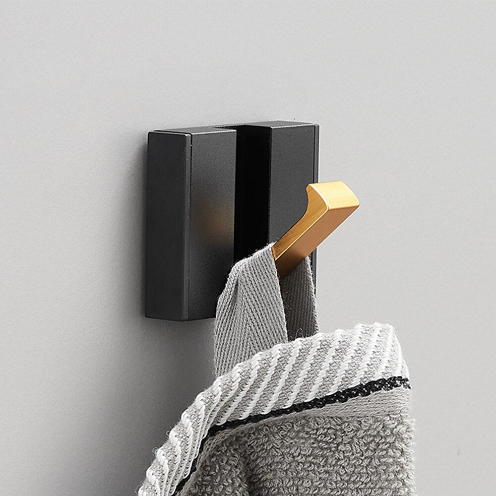 Folding Towel Hanger 2ways Installation Wall Hooks Coat Clothes Holder for Bathroom Kitchen Bedroom Hallway, Black Gold - Julia M LifeStyles