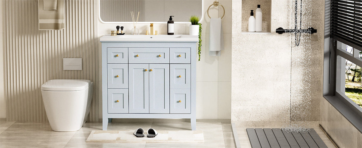 36 inch bathroom vanity with resin sink combination set with 6 drawers and 2 cabinets, storage cabinet vanity set, light blue Julia M Home & Kitchen