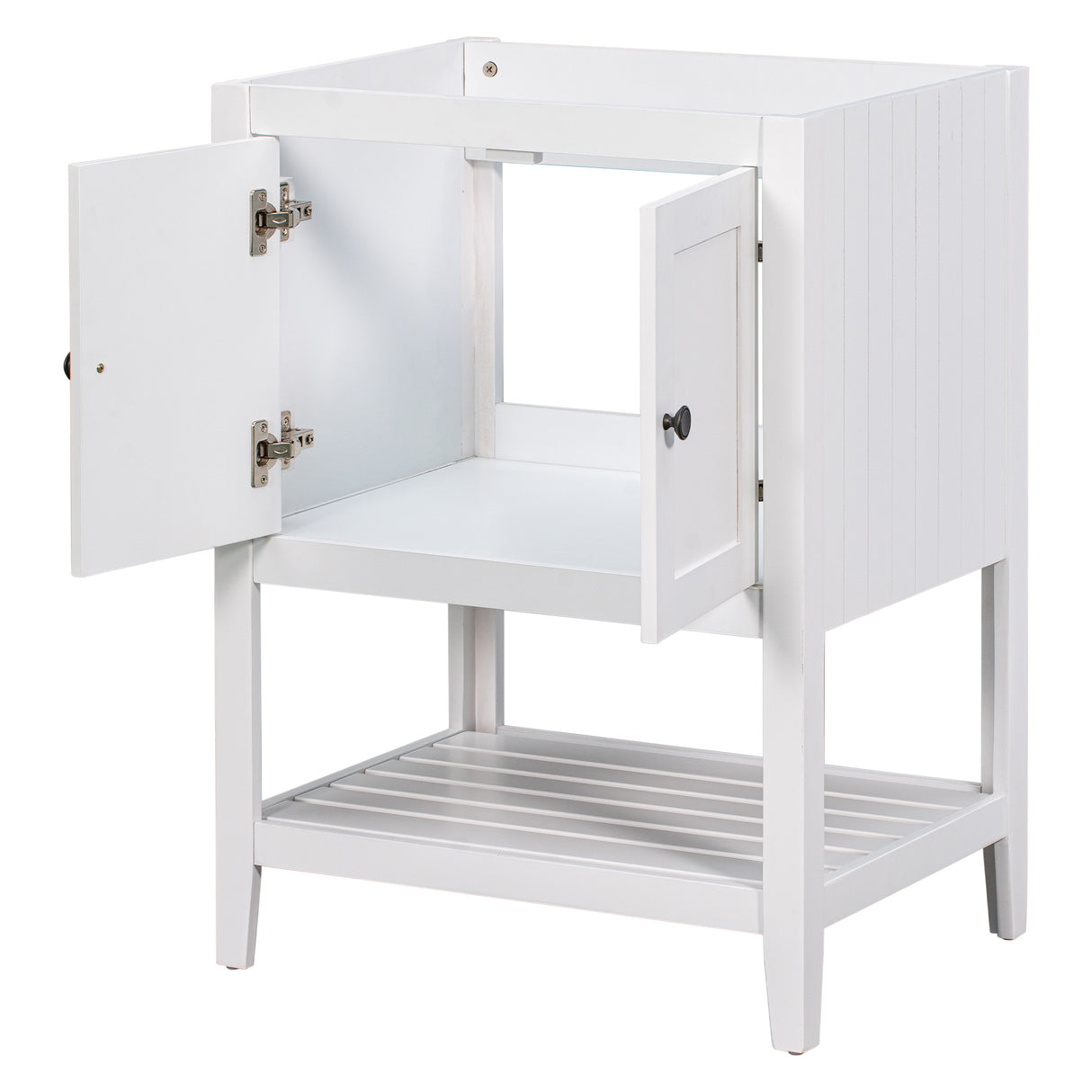 24" Bathroom Vanity Base Only, Soild Wood Frame, Bathroom Storage Cabinet with Doors and Open Shelf, White - Julia M LifeStyles