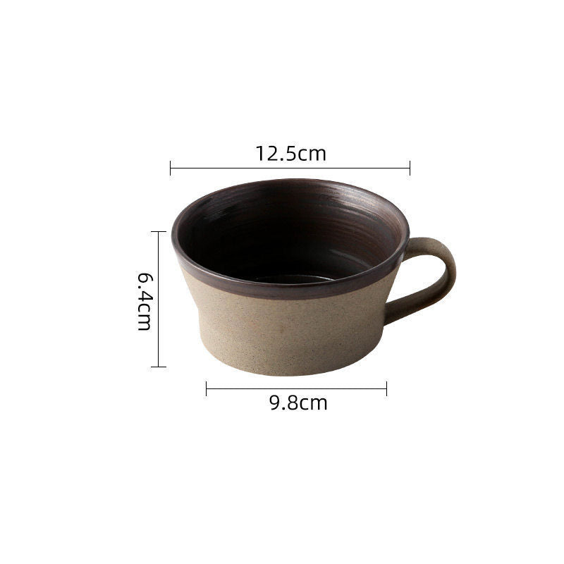 Coarse pottery coffee cup and plate set creative handmade retro coffee cup artistic cup plate milk cup Julia M Home & Kitchen