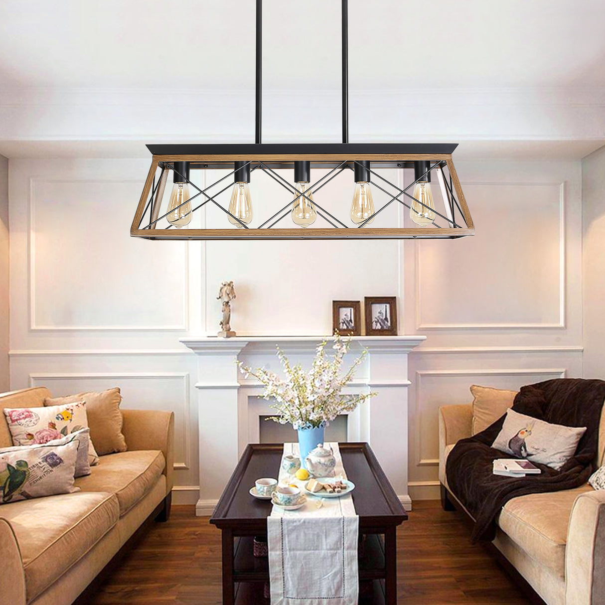 Farmhouse Chandeliers With 5 Bulbs For Dining Room Walnut - Julia M LifeStyles