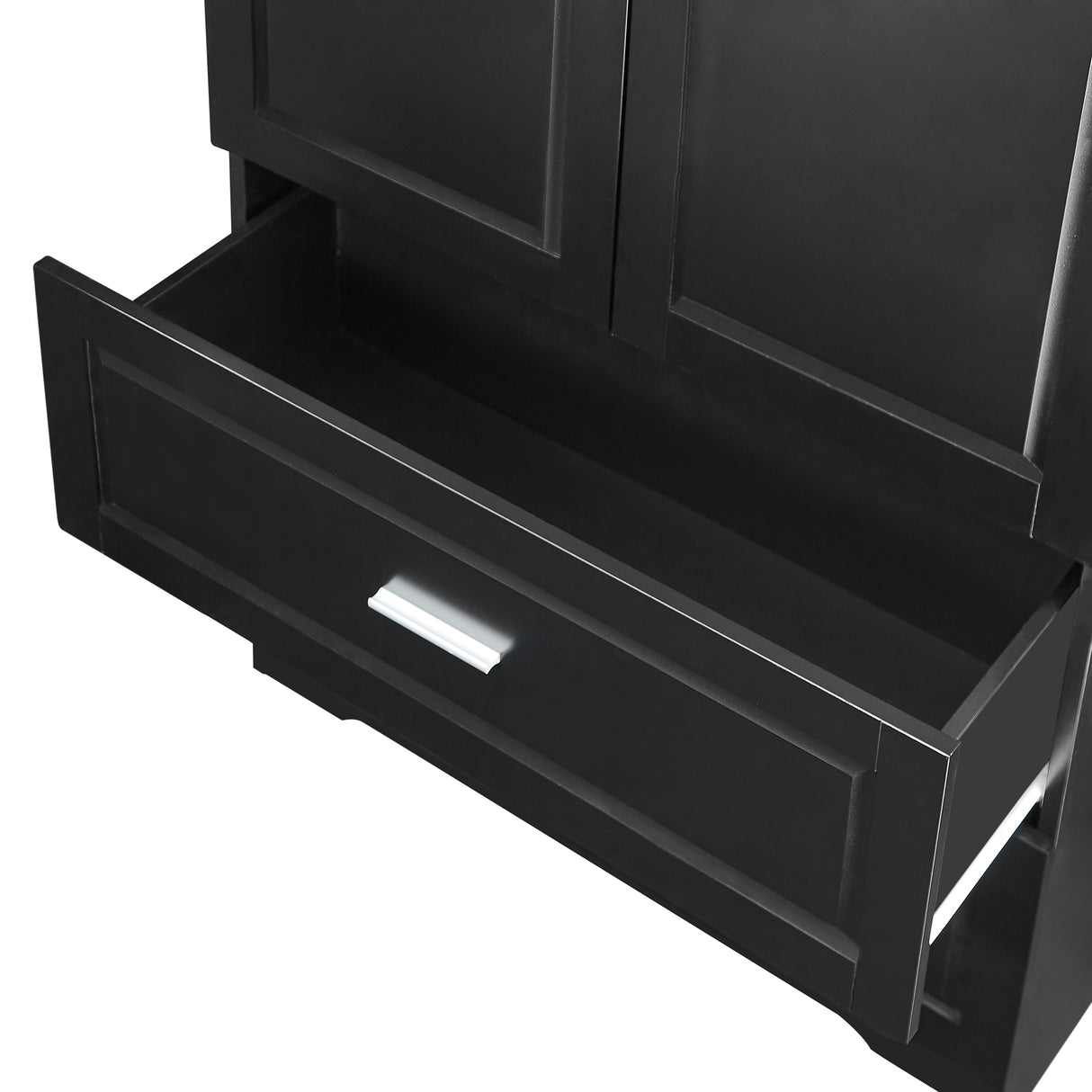 Tall Bathroom Storage Cabinet, Cabinet with Two Doors and Drawers, Adjustable Shelf, MDF Board, Black - Julia M LifeStyles