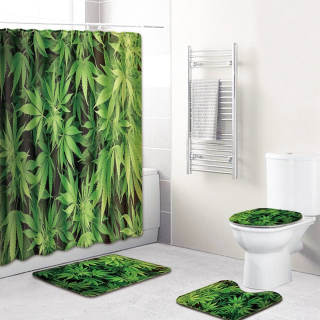 3D Printing Maple Leaf Bathroom Mats 180*180cm Shower Curtain 4pcs Bath Mat Sets Home Decoration Julia M Home & Kitchen