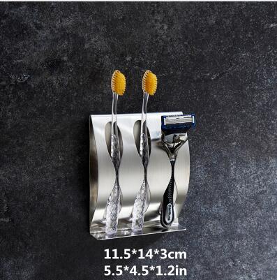 Toothbrush Shaver Holder Rustproof Polished Stainless Steel Organizer Sticky Wall Mounted Bathroom Shower Toothbrush Shelf - Julia M LifeStyles