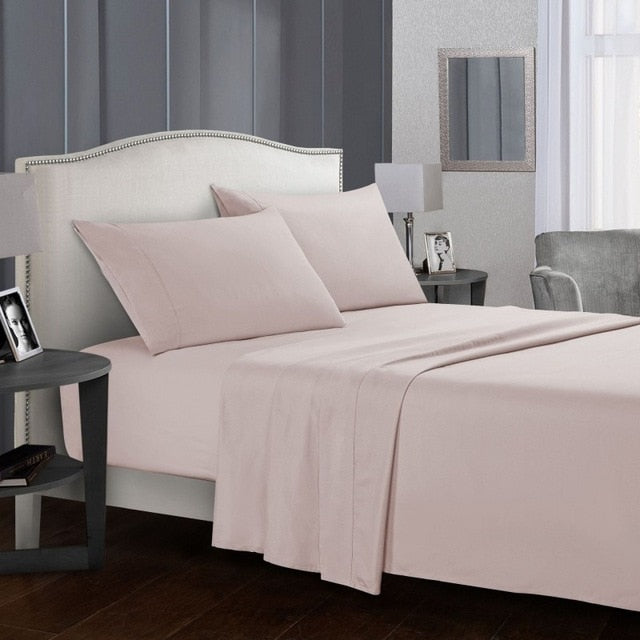 White Bedding Set Queen size Bed sheets Solid color Flat Sheet+Fitted Sheet+Pillowcase Bed Linens - Julia M LifeStyles