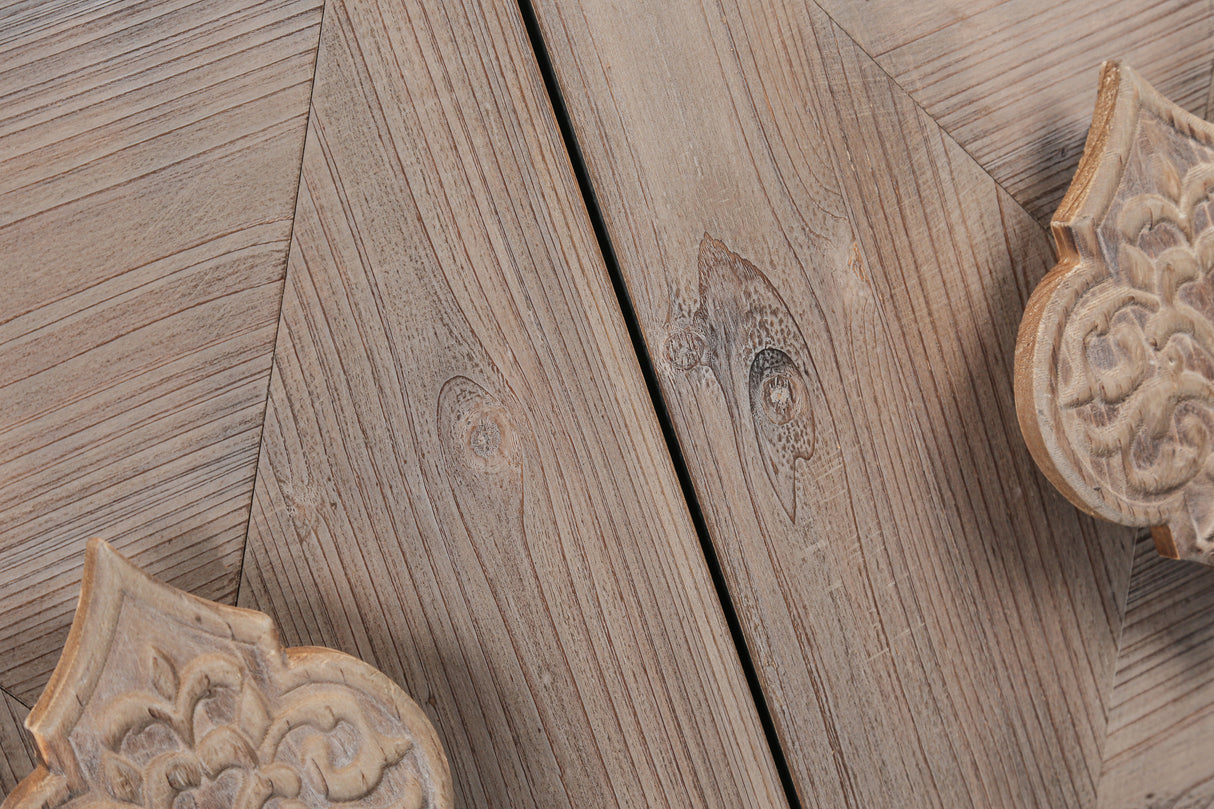 Carved Flower Door Handle, Antique Four Door Cabinet for Living Room Kitchen Hallway (Brown) - Julia M LifeStyles