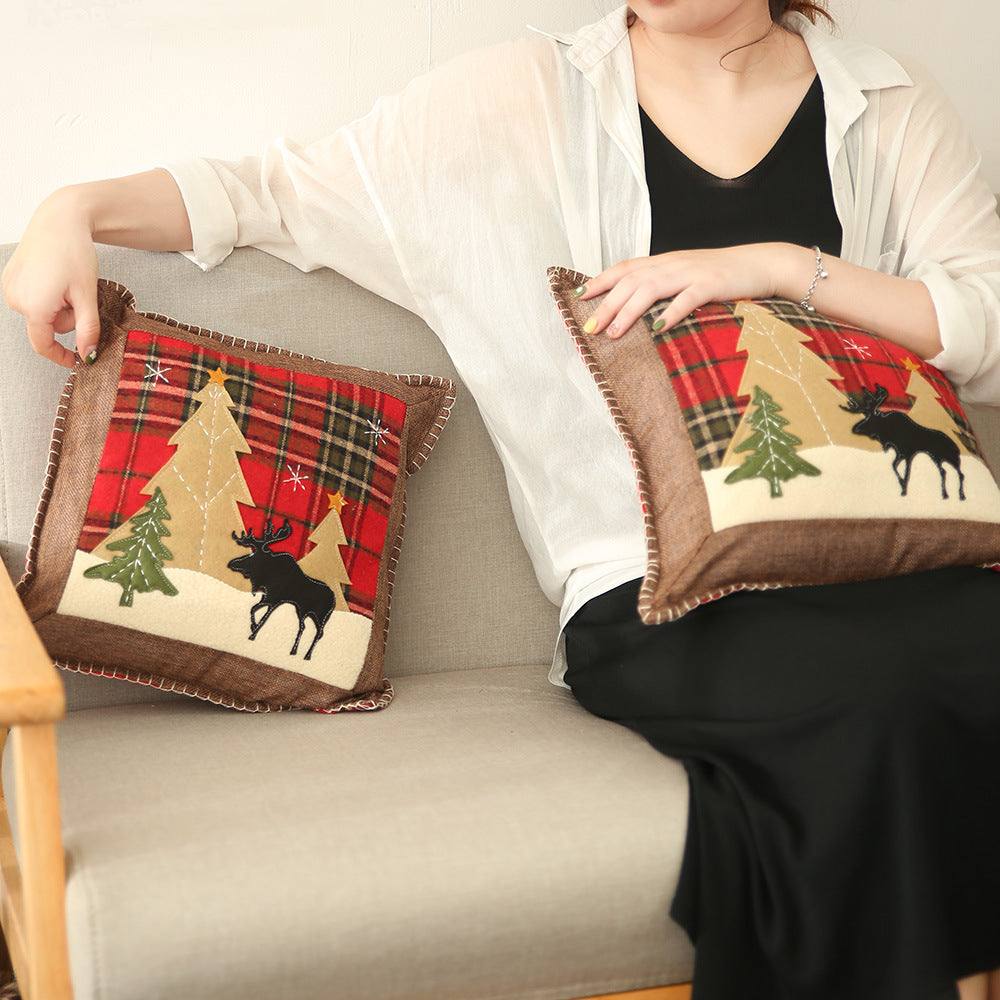 Christmas decoration items: plaid cloth pillowcase, adhesive cloth pillowcase, reindeer small pillowcase, without pillow core Julia M Home & Kitchen