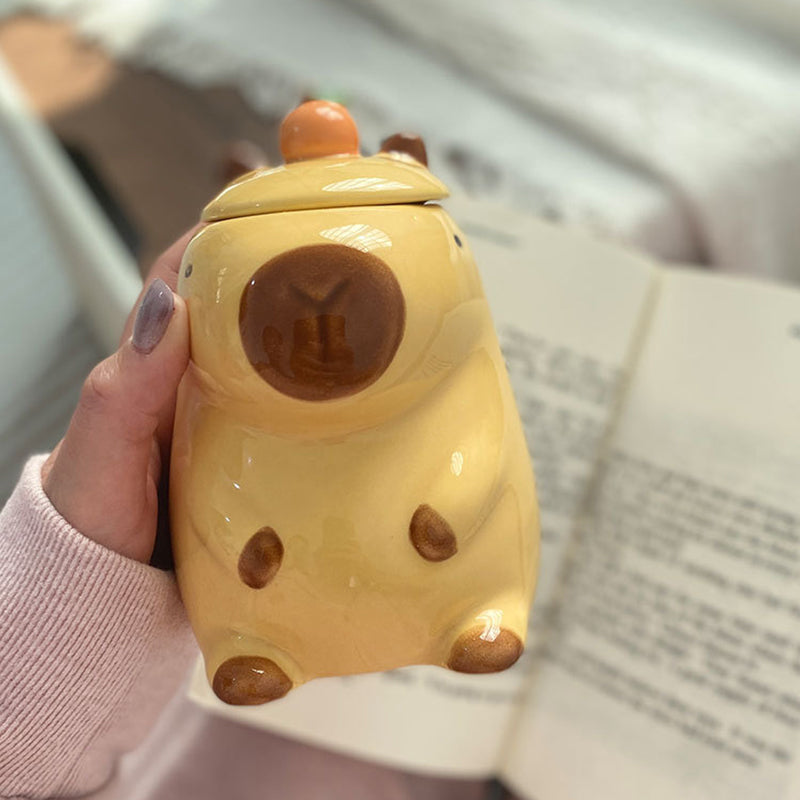 Fun 3D Capybara Mug Pair:3D capybara - designed mugs with handles & lids. A wonderful gift choice for girls. Julia M Home & Kitchen