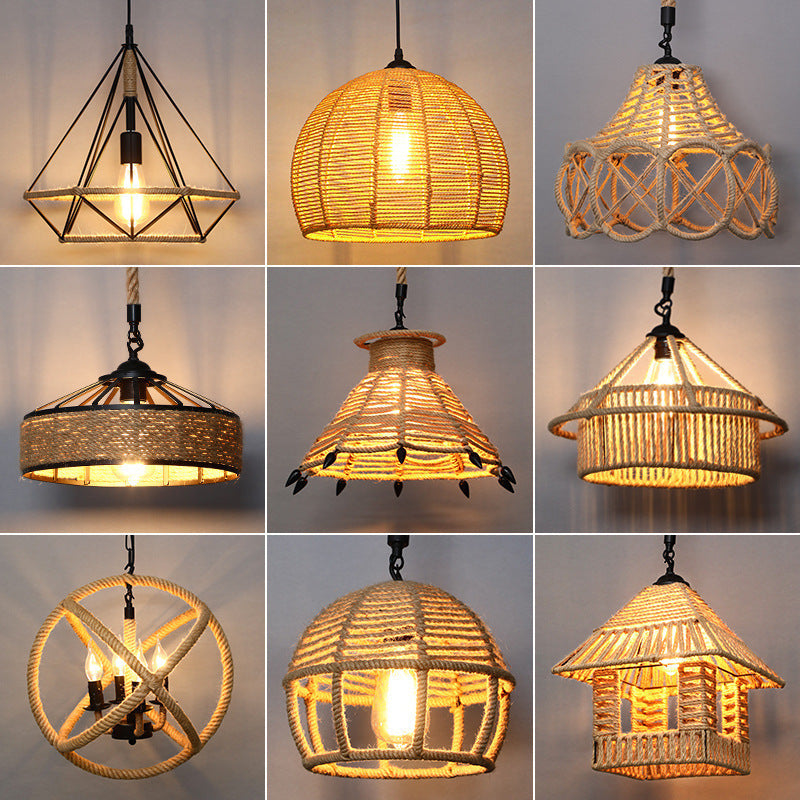 Retro Industrial Hemp Rope Pendant Lamp for Home & Commercial Spaces Julia M Home & Kitchen