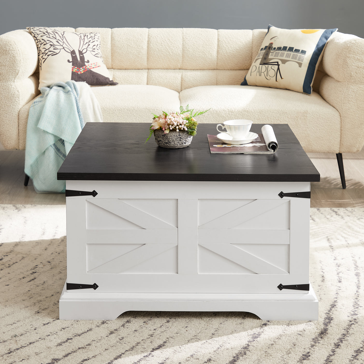 Farmhouse Coffee Table & End Table Barn design Center Table Rustic Cocktail Table with Hinged Lift Top and End Table - Julia M LifeStyles