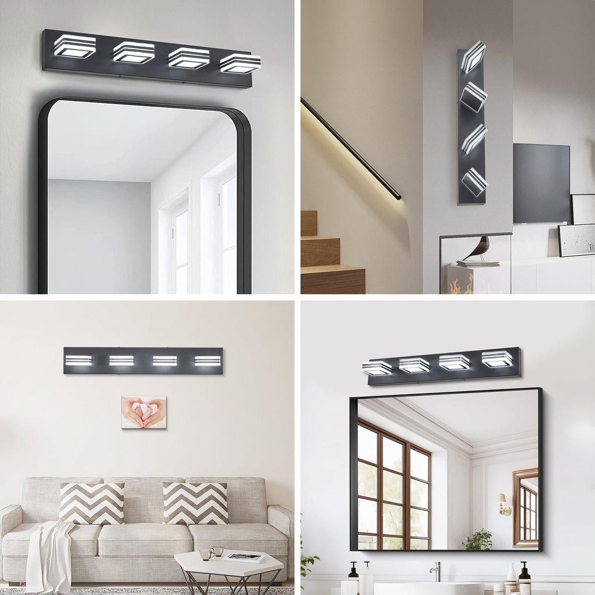 LED Modern Black Vanity Lights, 4-Lights Acrylic Matte Black Bathroom Vanity Lights Over Mirror Julia M Home & Kitchen