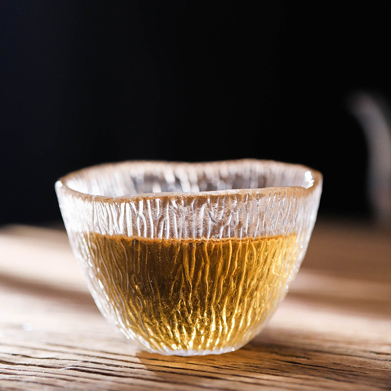 Small personal cup tea tasting cup hammer patterned kung fu heat-resistant glass single cup small cup tea cup Julia M Home & Kitchen