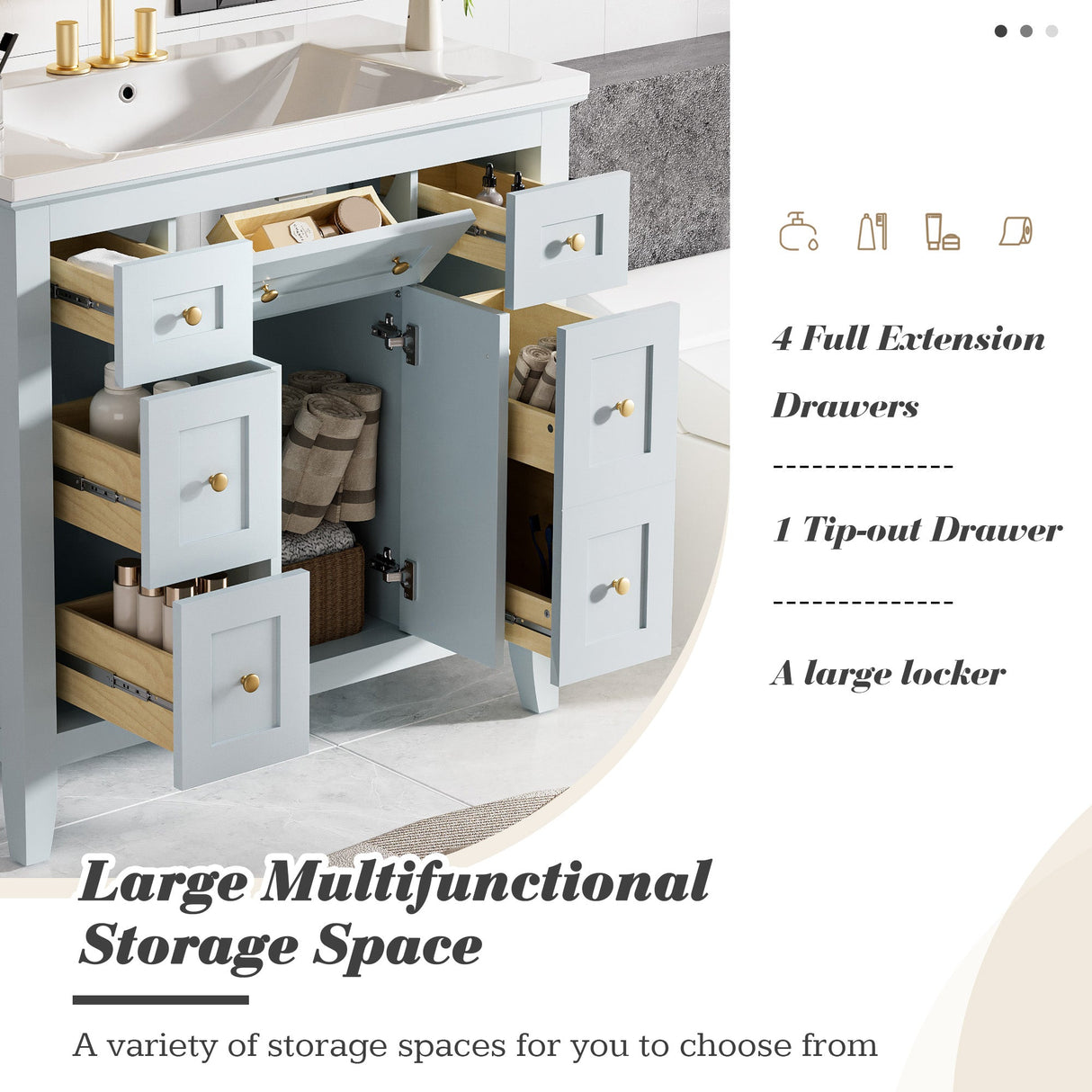 36 inch bathroom vanity with resin sink combination set with 6 drawers and 2 cabinets, storage cabinet vanity set, light blue Julia M Home & Kitchen