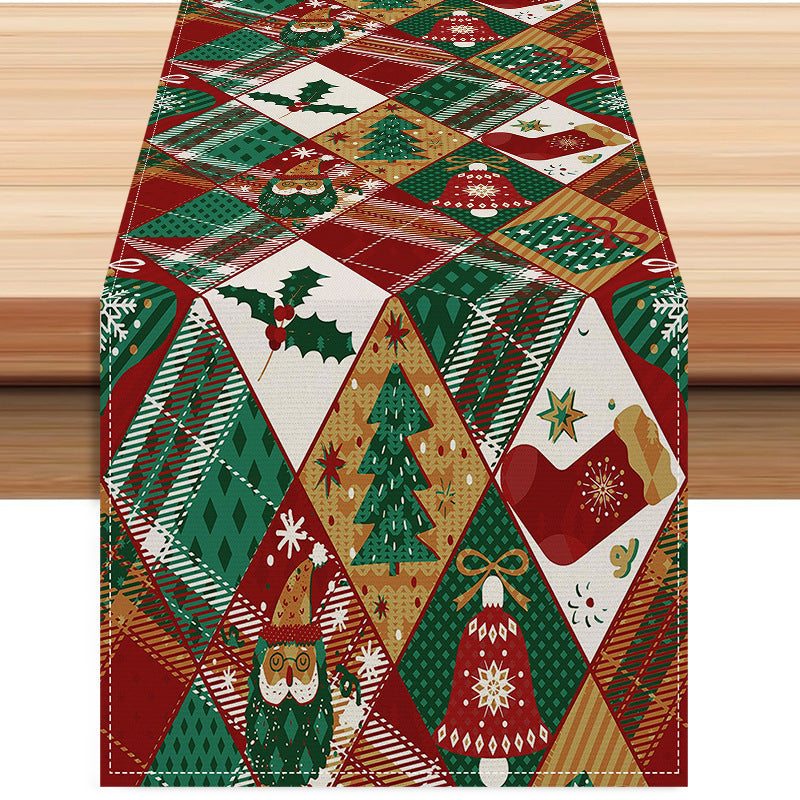 Christmas Socks Printed Table Flag Linen Plaid Printed Tablecloth Festival Party Decoration Tablecloth Tea Flag Julia M Home & Kitchen