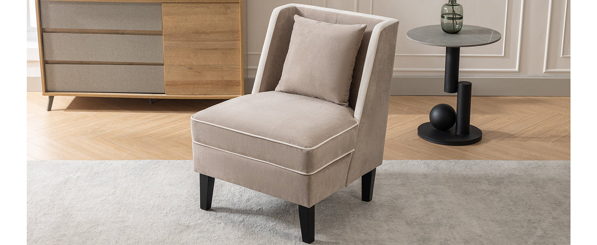 Velvet Upholstered Accent Chair with Cream Piping, Tan and Cream Julia M Home & Kitchen