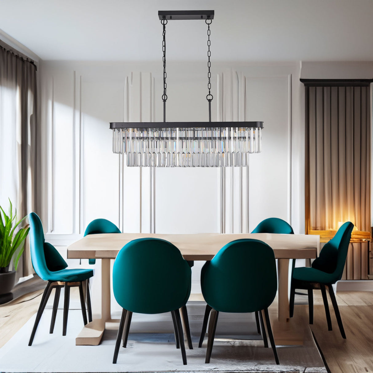 Rectangular Adjustable Crystal Chandelier - Modern Industrial E12 Lighting Julia M Home & Kitchen