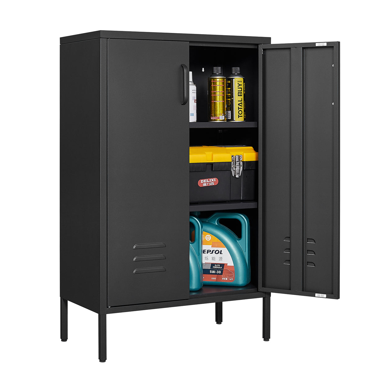 Steel storage cabinet, double door miscellaneous storage cabinet, 2 movable partitions - Julia M LifeStyles