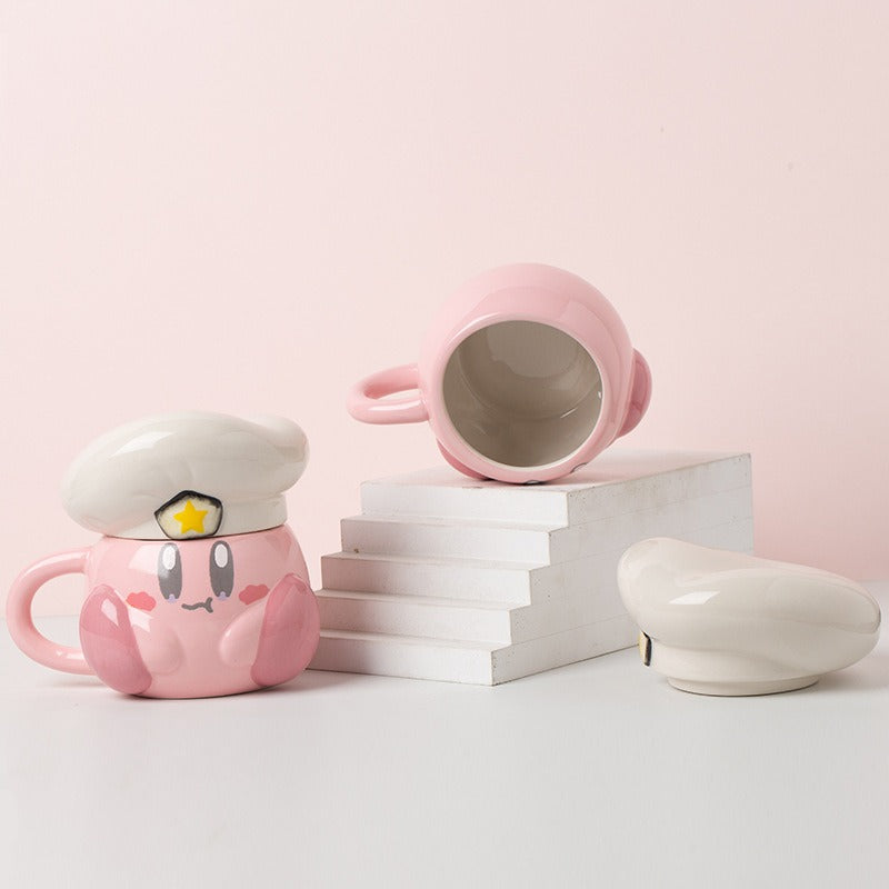 Madou Cute Pink Cartoon Chef Star Mug Cabbie Chef Hat Star Ceramic Cup Cartoon Navy Hat Star Coffee Mug With Lid Ceramic Mugs - Julia M LifeStyles