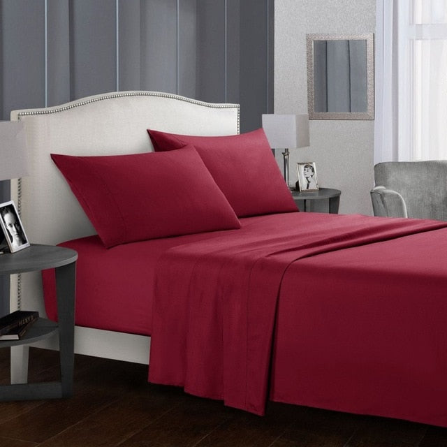 White Bedding Set Queen size Bed sheets Solid color Flat Sheet+Fitted Sheet+Pillowcase Bed Linens - Julia M LifeStyles