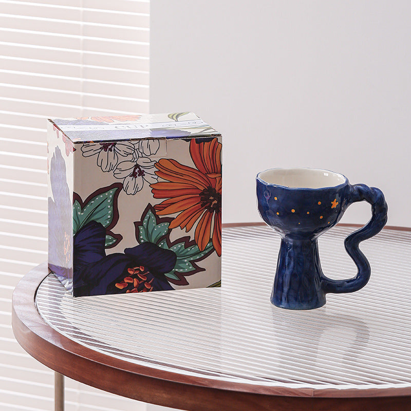 French Elegance Tall Stem Ceramic Mug Creative Ice Cream Cup Living Room Decor