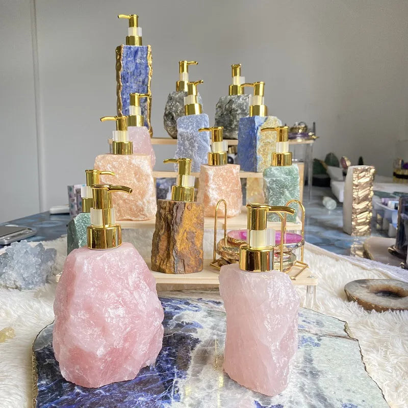 1 PCS Natural Pink Crystal Stone Press Bottle Dispenser 30ml Liquid Dispenser Shower Gel Wash Light Luxury Bathroom Accessory - Julia M LifeStyles