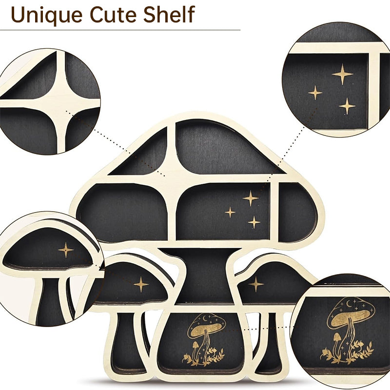 Adorable Mushroom - themed Decor. Wall - mounted Wooden Floating Mushroom Shelf. Ideal as a Crystal Display Shelf or a Rock Gem - Julia M LifeStyles