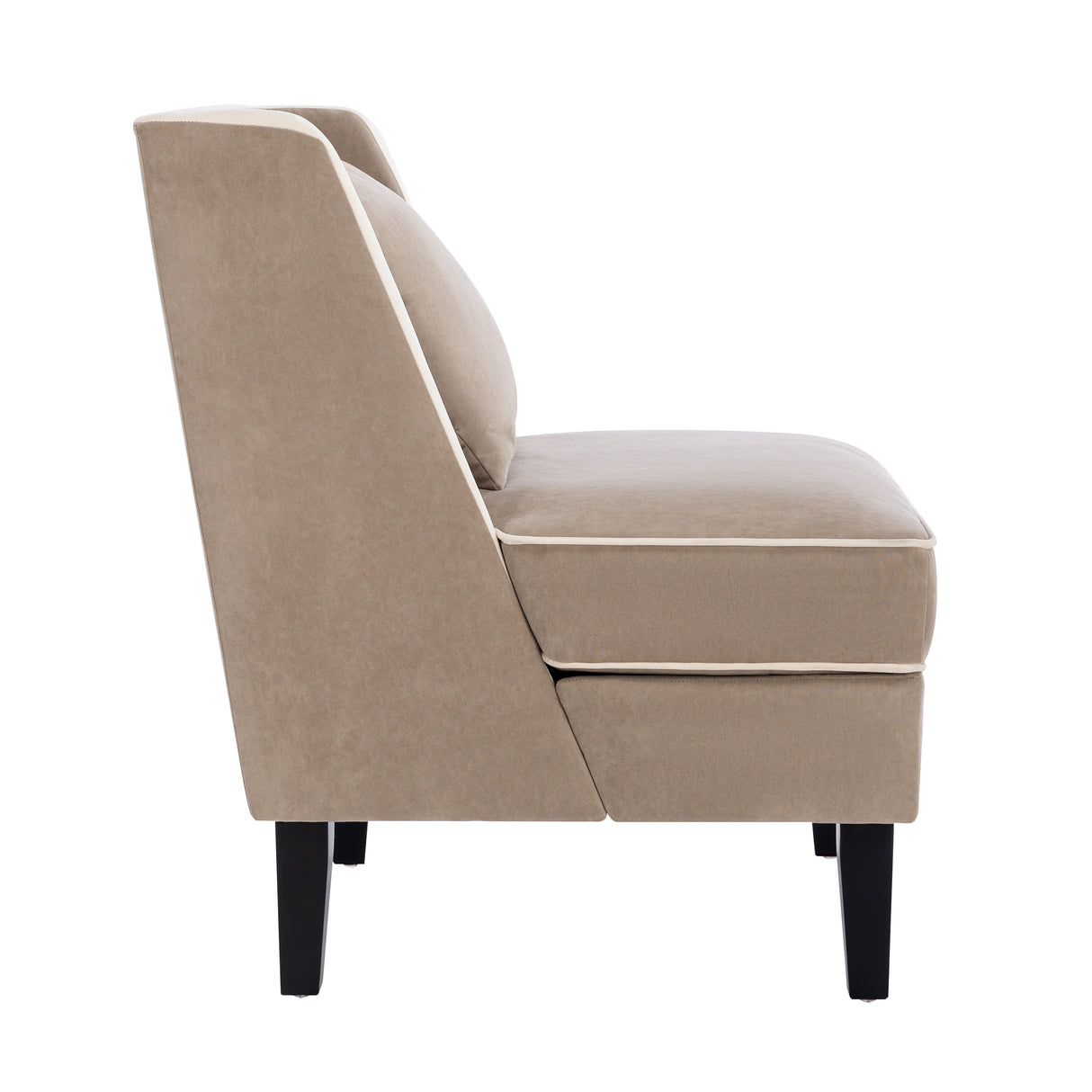 Velvet Upholstered Accent Chair with Cream Piping, Tan and Cream - Julia M LifeStyles