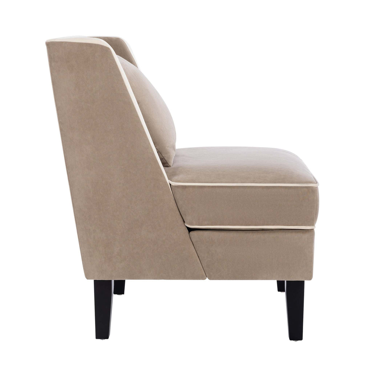 Velvet Upholstered Accent Chair with Cream Piping, Tan and Cream - Julia M LifeStyles