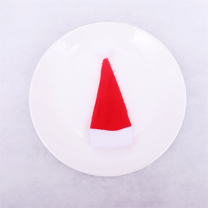 Christmas Decorations Mini Christmas Hat Christmas Red Wine Bottle Set Hat Brushed Cloth Small Hat Knife And Fork Set Tableware Set Julia M Home & Kitchen