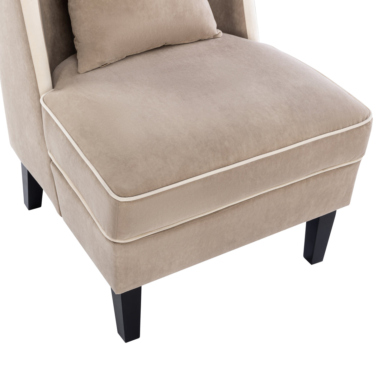 Velvet Upholstered Accent Chair with Cream Piping, Tan and Cream - Julia M LifeStyles