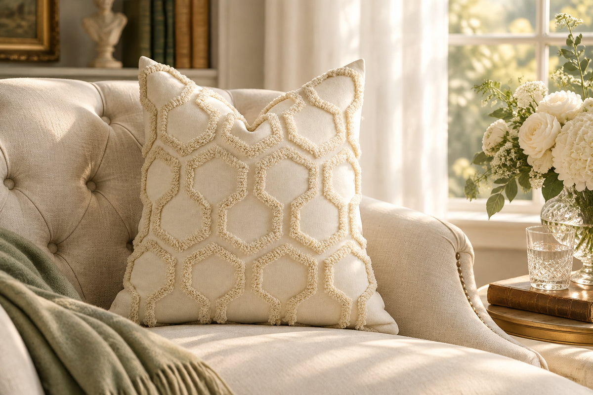 Hive Honeycomb Tufted Throw Pillow Cover, 18 x 18 in