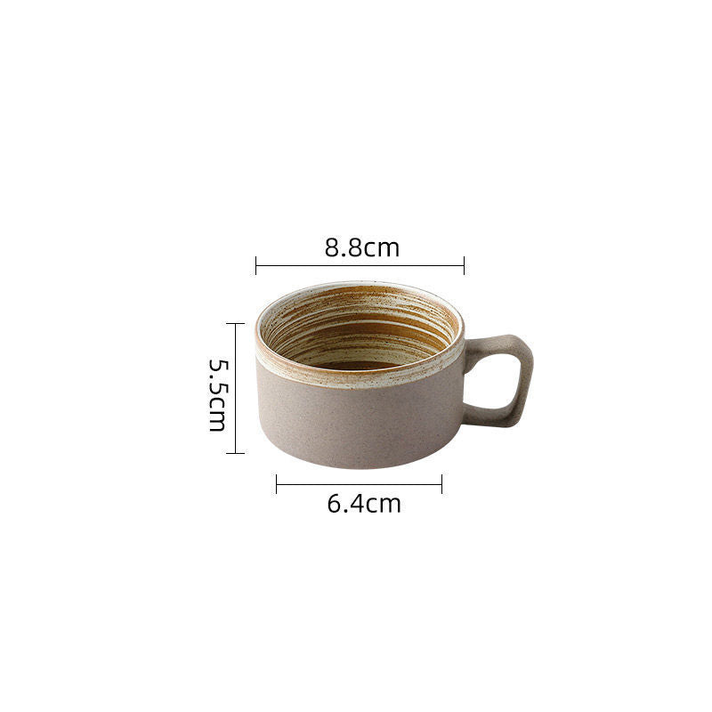 Coarse pottery coffee cup and plate set creative handmade retro coffee cup artistic cup plate milk cup Julia M Home & Kitchen