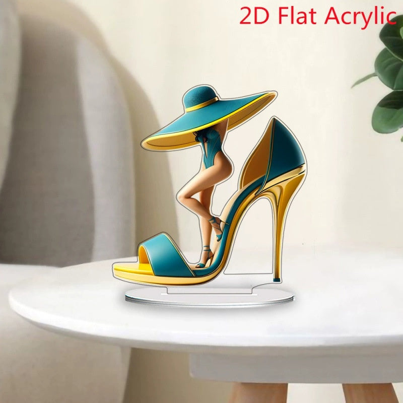Elegant Acrylic Blue High Heel Shoe Desk Ornament
