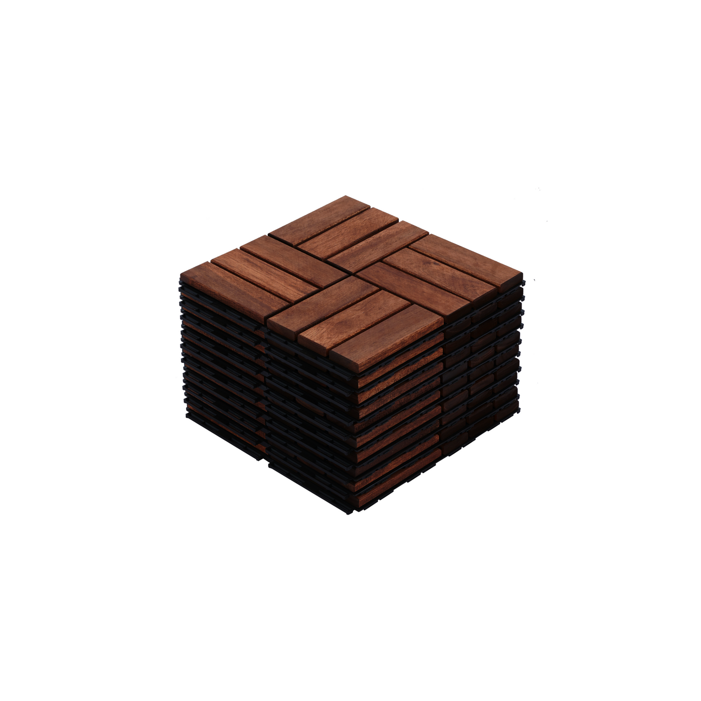 Acacia interlocking deck tile grid pattern, 10 pieces of 12 inch x 12 inch square brown Acacia hardwood outdoor flooring - Julia M LifeStyles