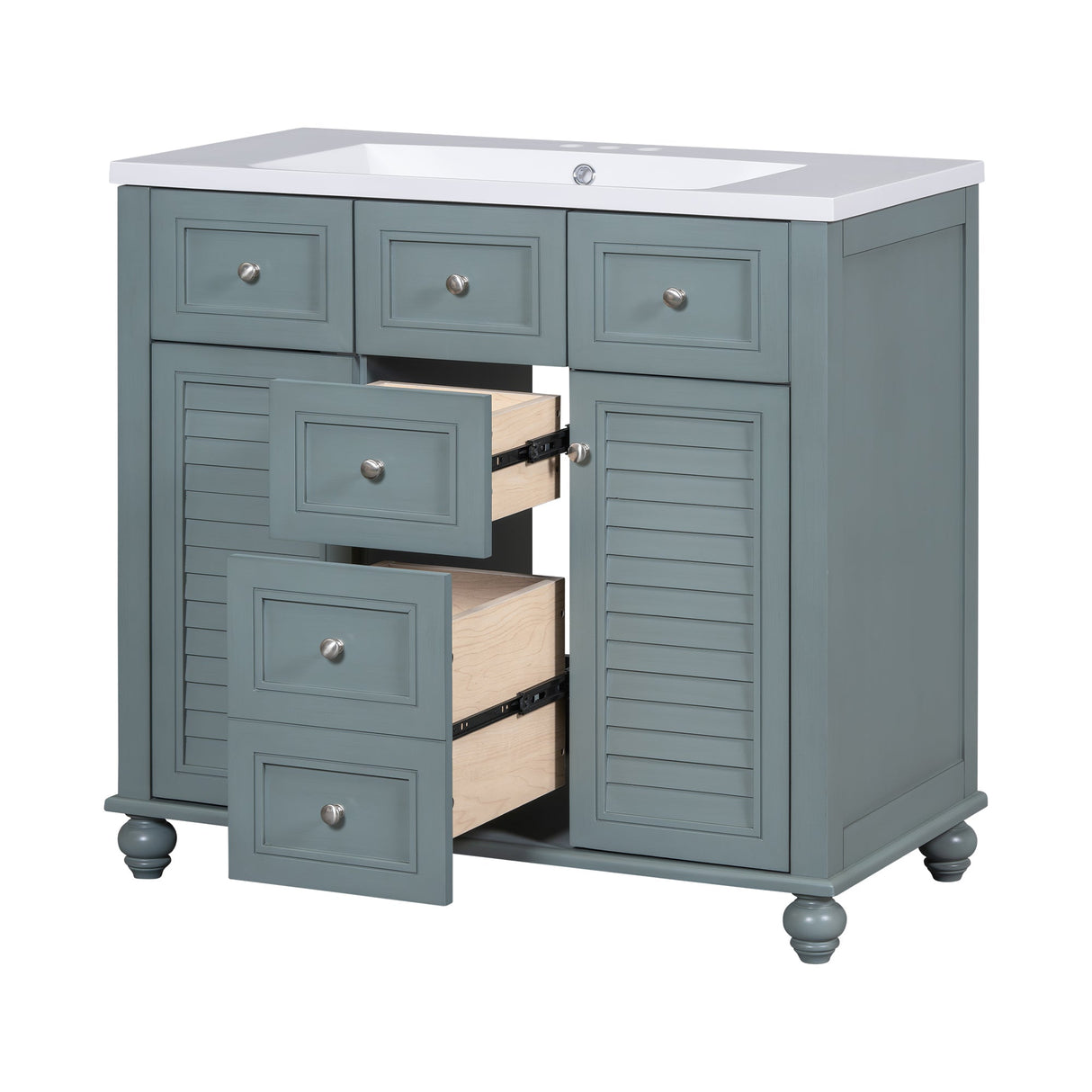 36 "bathroom makeup cabinet with resin sink combination and 2 drawers, with soft closing door, blue color eprolo