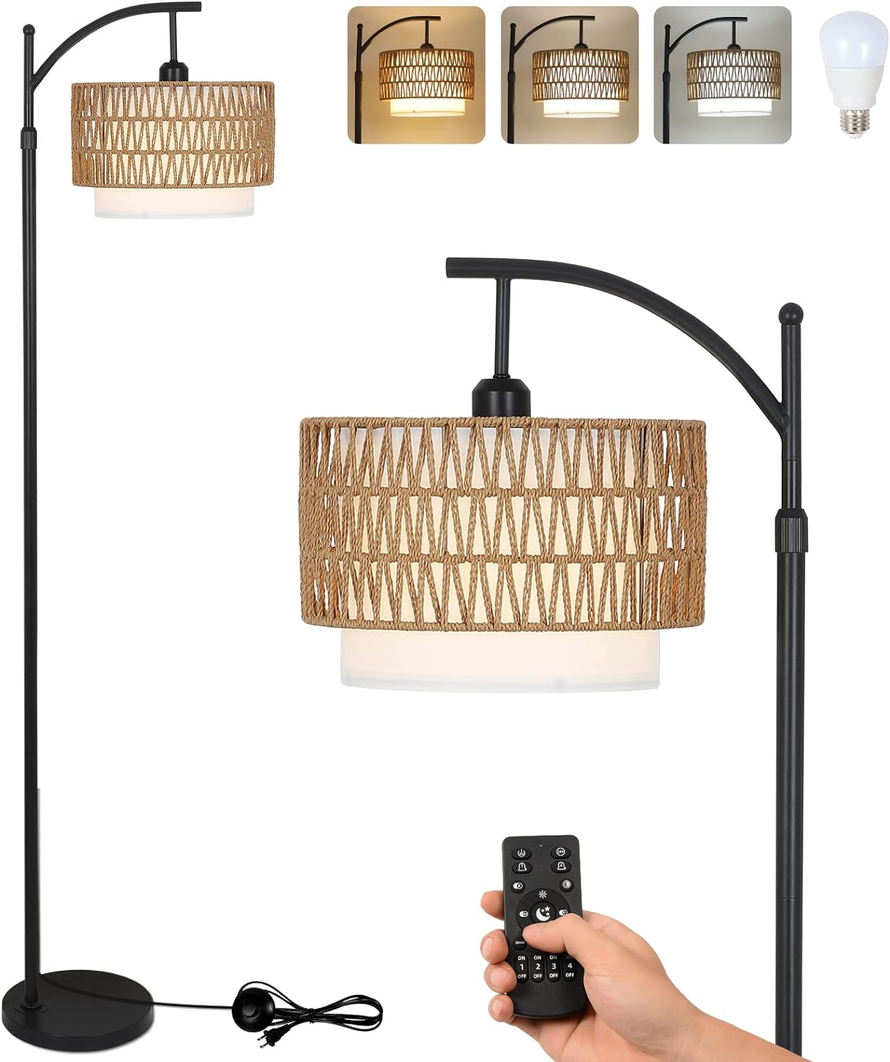 Arc Floor Lamp for Living Room with 3 Color Temperatures, Farmhouse Floor Lamps with Remote & Dimmable Bulb Office Julia M Home & Kitchen