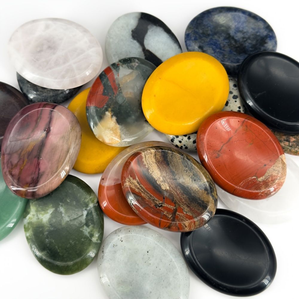 Thumb Worry Stones Oval Massage Quartz Healing Crystal Chakra Energy Therapy Meditation Spiritual Natural Gemstone Decor eprolo