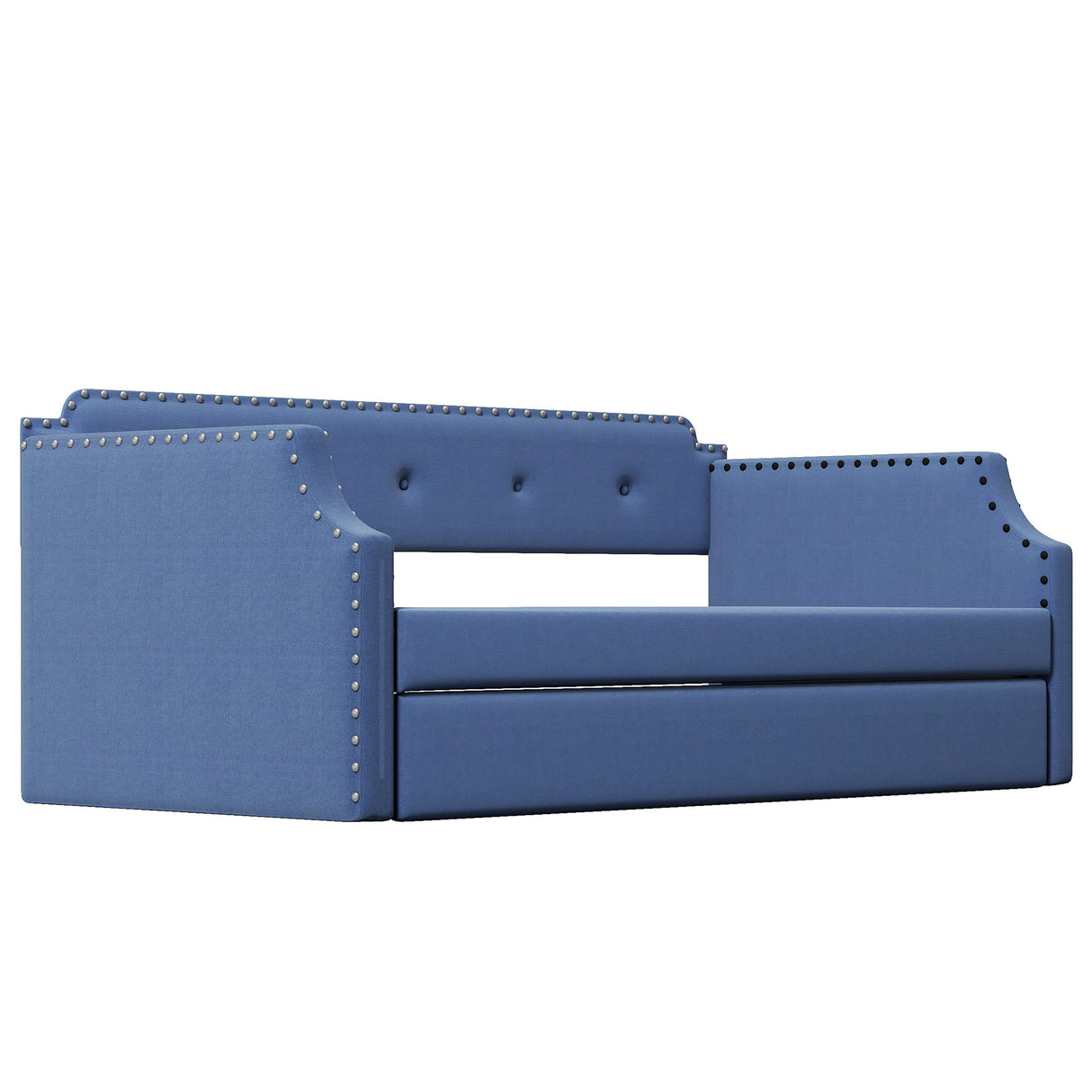 Upholstered Daybed with Trundle, Wood Slat Support,Upholstered Frame Sofa Bed Twin Blue - Julia M LifeStyles