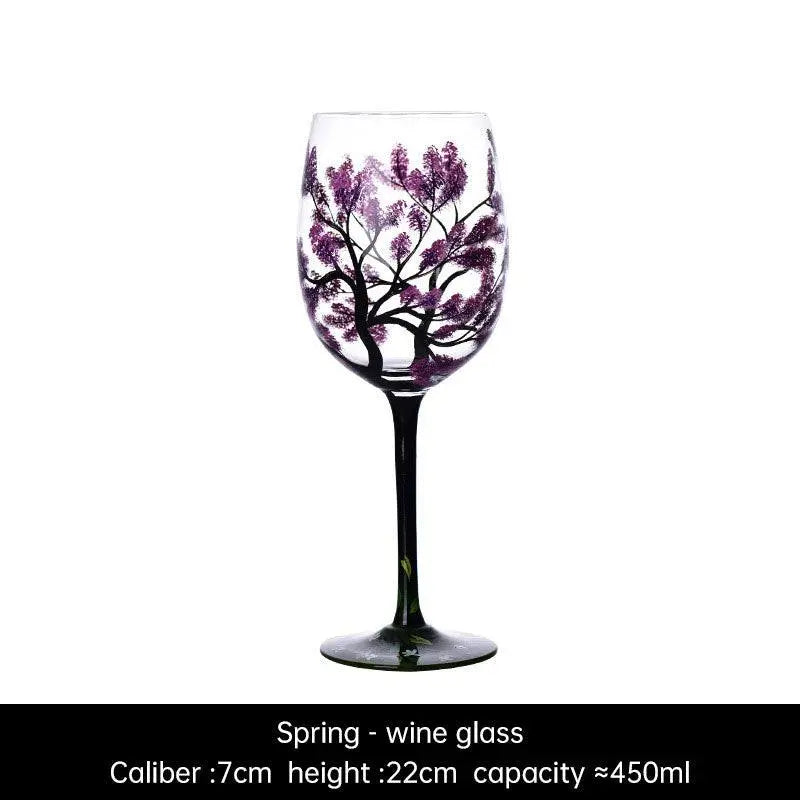 Hand-painted crystal glass wine goblet with four seasons design on premium crystal