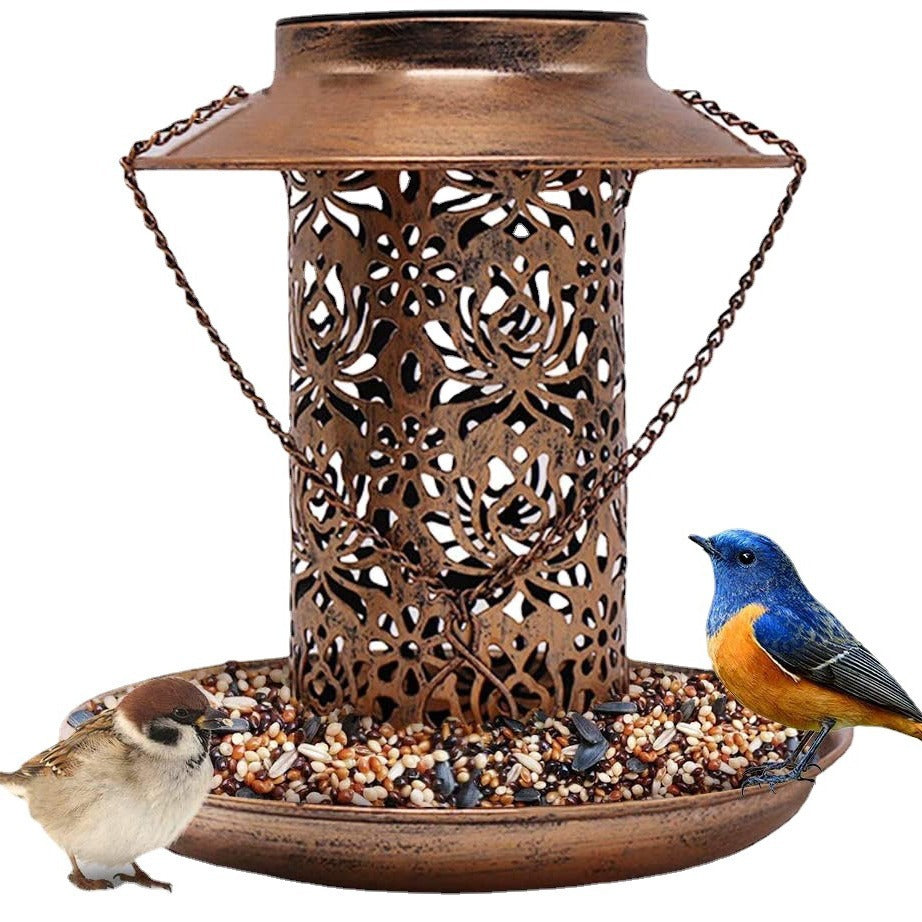 Outdoor solar powered lamp metal hanging bird feeder feeding and watering dual-purpose bird feeder decorative lamp eprolo