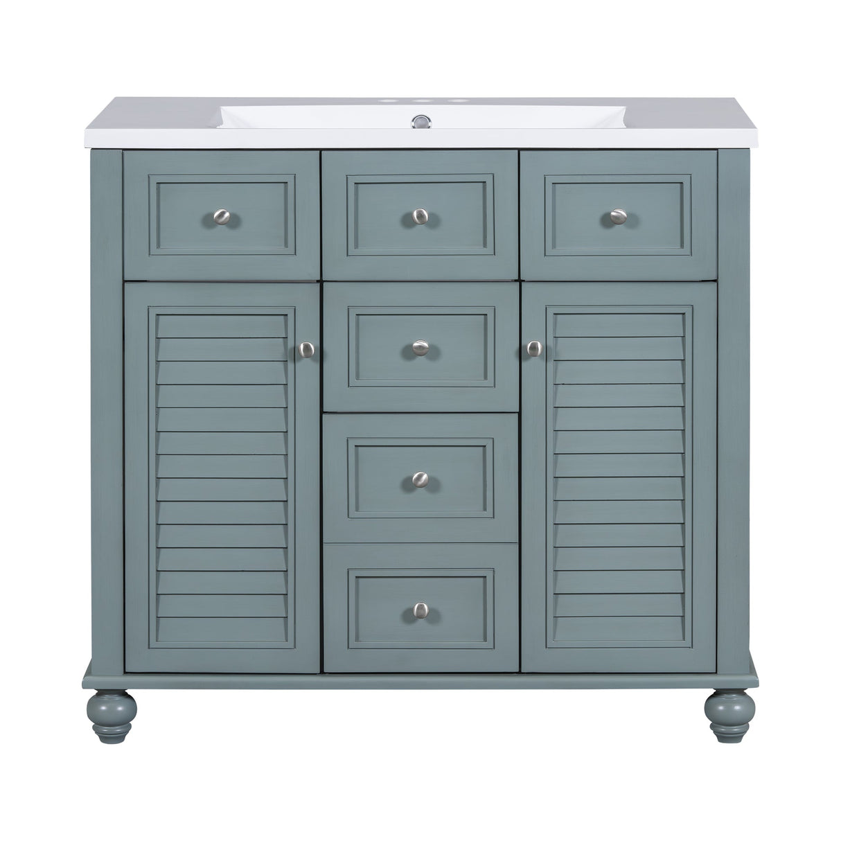 36 "bathroom makeup cabinet with resin sink combination and 2 drawers, with soft closing door, blue color eprolo
