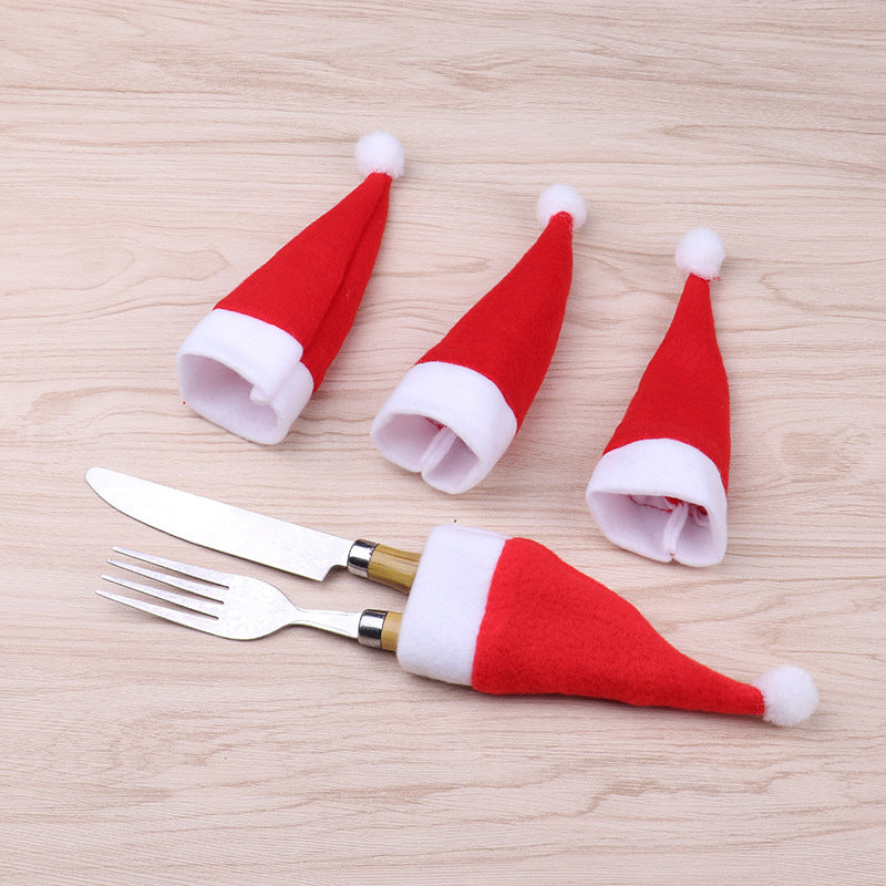 Christmas Decorations Mini Christmas Hat Christmas Red Wine Bottle Set Hat Brushed Cloth Small Hat Knife And Fork Set Tableware Set Julia M Home & Kitchen