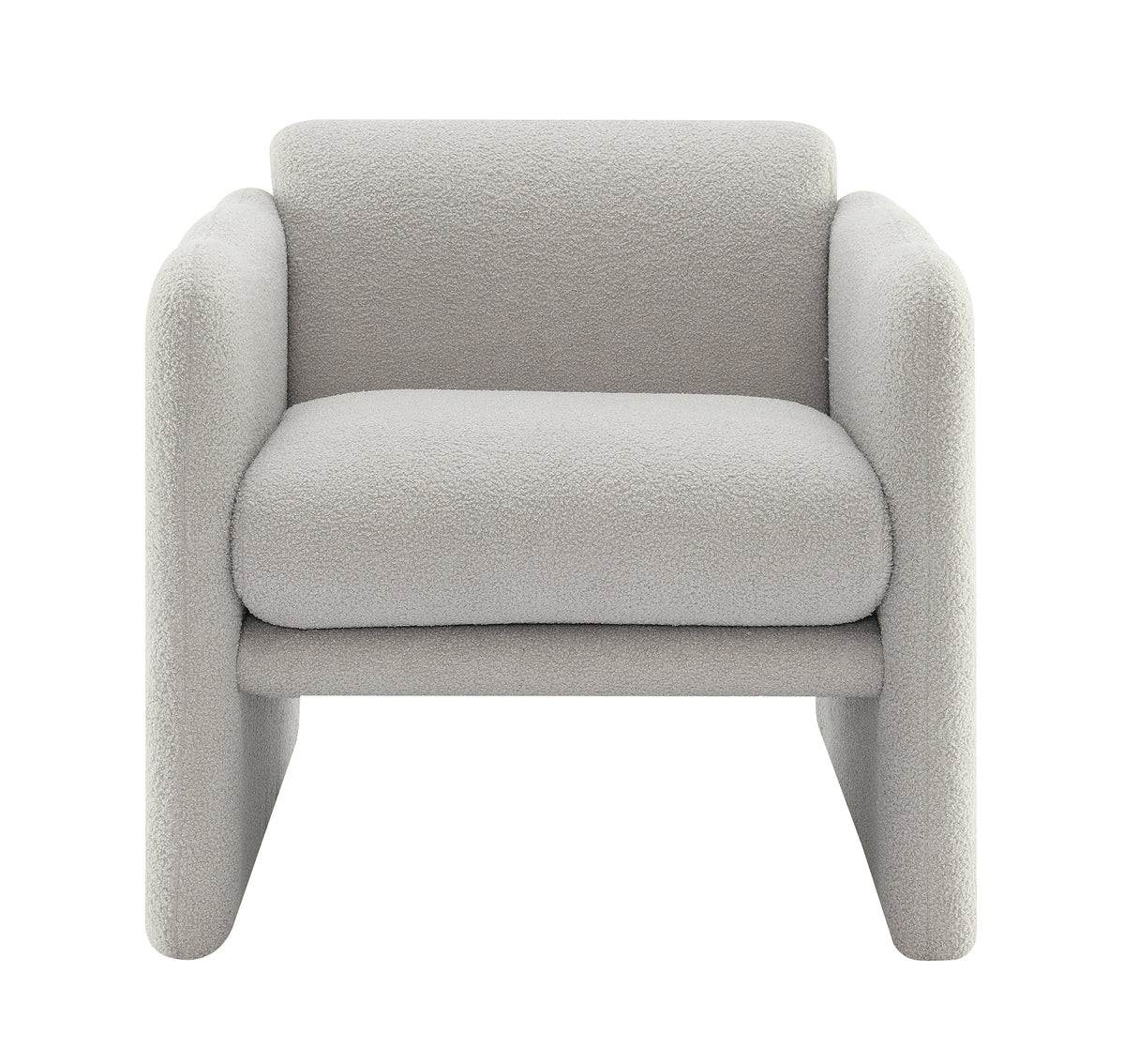 Armchair with wavy armrests, metal decorations on both sides of the armrests, made of Teddy cloth, light gray - Julia M LifeStyles